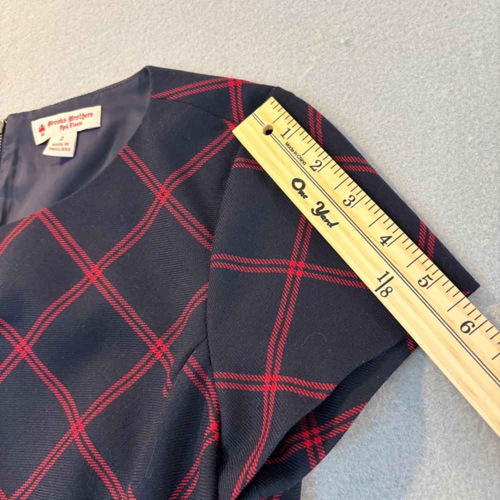 Brooks Brothers Red Fleece Navy Red Plaid Sheath Dress Short Sleeve Size 2 - Picture 11 of 11
